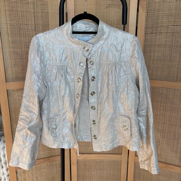 Elliott Lauren silver metallic linen jacket with dramatic buttons vintage size 8 - Picture 3 of 6